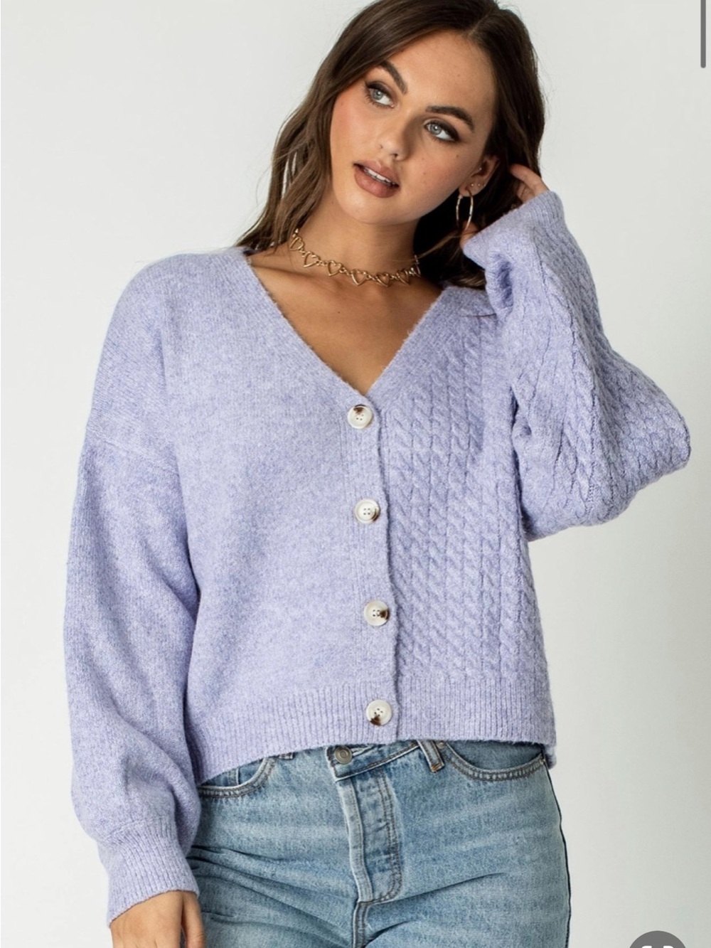 Princess Polly Lilac Cable-Panel Button Front Cardigan